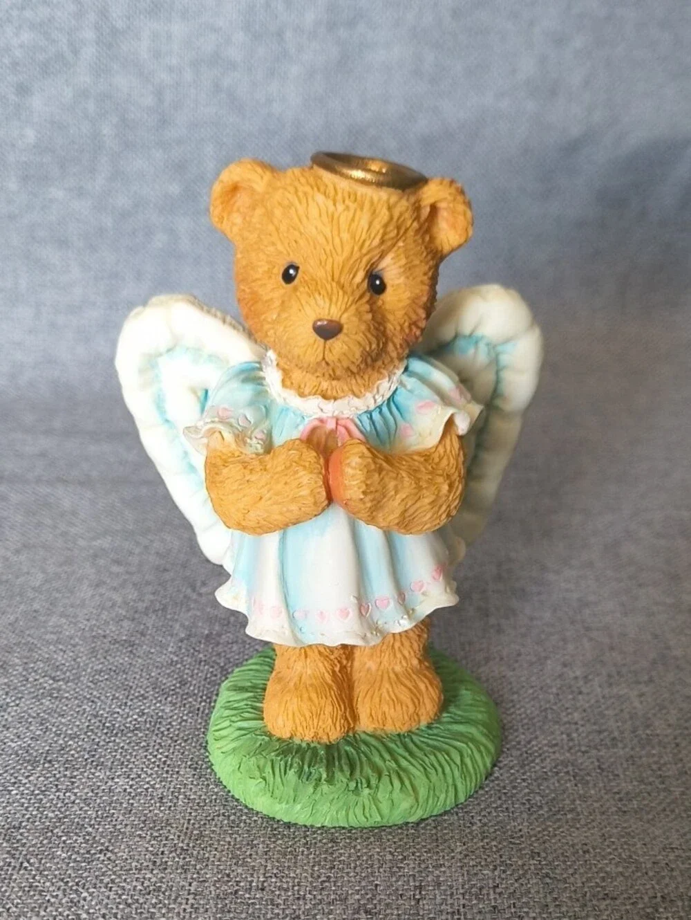 Cherished Teddies Bear Angel Figurine - Blue & Cream